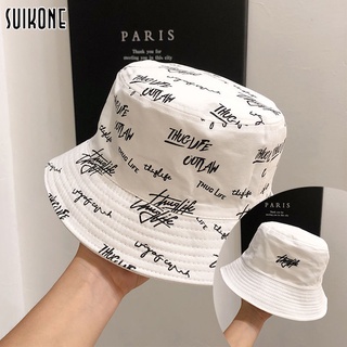 ภาพขนาดย่อของสินค้าSuikone COD หมวก หมวกชาวประมงแฟชั่นเวอร์ชั่นเกาหลีฤดูร้อนร่มเงานักเรียนคู่หมวกลำลองกราฟฟิตีหมวกกันแดด