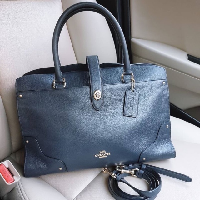 6 190 Coach MERCER 33 SATCHEL IN GRAIN LEATHER f37167 Navy size 14 L x 9 1 4 H x 7
