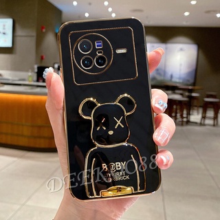 เคสโทรศัพท์มือถือ VIVO X80 Pro T1 Pro T1X Y01 Y75 Y55 Y15A Y15S 5G 4G Phone Case with Lovely Cute Bears Stand Holder Handphone Casing Black White Couple Loves Back Cover VIVOX80 X80Pro