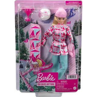 Barbie Snowboarder Fashion Doll, Winter Sports Theme with Blonde Hair, Jacket, Pants &amp; Snowboard Accessories HCN32 ตุ๊กตาบาร์บี้สโนว์บอร์ด ธีมกีฬาฤดูหนาว พร้อมผมบลอนด์ เสื้อแจ็กเก็ต กางเกง และสโนว์บอร์ด อุปกรณ์เสริม HCN32