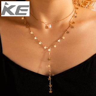 Jewelry Star disc tassel double necklace Pearl chain multinecklace for girls for women low pri