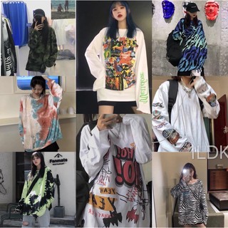 1LDK 🌈 พร้อมส่ง🌈เสื้อยืดแขนยาว โอเวอร์ไซด์ ฟรีไซด์ เสื้อโอเวอร์ไซด์(GX-2)