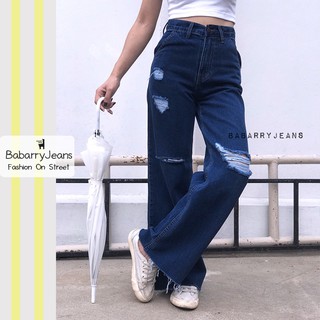 ภาพหน้าปกสินค้าBabarryJeans ยีนส์ทรงกระบอก เอวสูง แต่งขาด ปลายตัด สียีนส์เข้ม ซึ่งคุณอาจชอบราคาและรีวิวของสินค้านี้