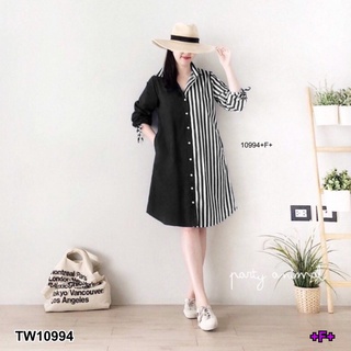 TW10994 Dress เดรสเชิ้ตแขนศอกรูดเชือก