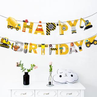 Engineering Car Theme Happy Birthday Paper Bunting Letter Flags Kids Birthday Party Decor Banner Party Supplies