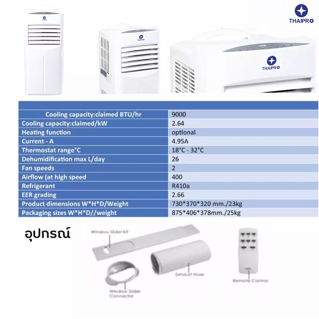 แอร์เคลื่อนที่-9000btu-ใหม่สุด-thaipro-รุ่น-yph-09c-ย้ายได้-เล็ก-ประหยัดพื้นที่-เย็นเร็ว-หอพัก-คอนโด-ประกันคอม-3ปี