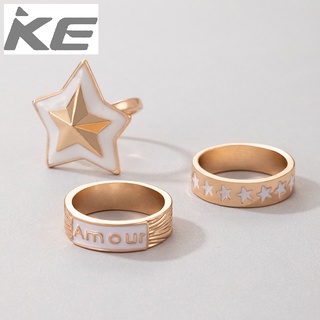 Jewelry Star White Drip Ring Three-piece Set Letter Irregular Ring Set for girls for women low