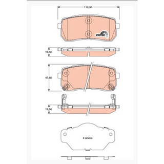 ผ้าดิสเบรคหลัง HYUNDAI H1 STAREX 2.5 2008- KIA CARNIVAL GRAND CARNIVAL GQ 1999- VQ 2006- SORENTO GDB3449 TRW