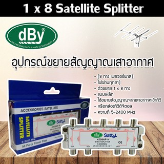 dBy Splitter (น้ำเงิน) 1 x 8 Satellite All Port Power Pass 8way รองรับทีวีดิจิตอล