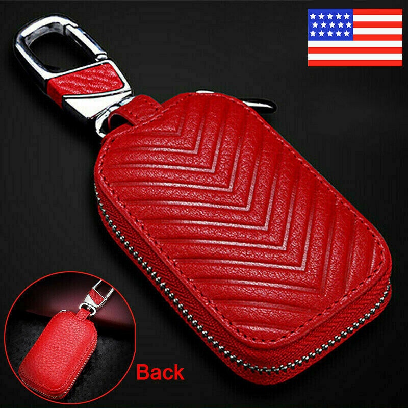 Leather Car Remote Key Fob Chain Zipper Wallet Holder Bag Case Cover