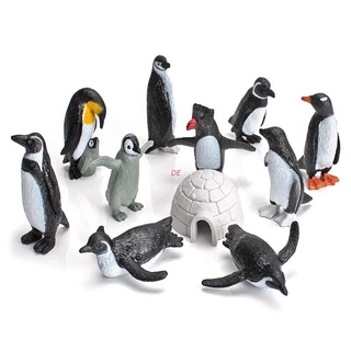De ฟิกเกอร์สัตว์เพนกวินเสมือนจริง 11 ชิ้น พร้อม Igloo คอลเลกชันบูติกน่ารัก
