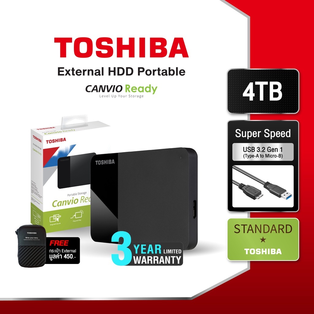 ภาพหน้าปกสินค้าToshiba External HDD (4TB) USB 3.2 SuperSpeed รุ่น (Canvio Ready B3) 2.5" ฮาร์ดดิสพกพา (TSB-HDTP340AK3CA) จากร้าน toshibastorage_online บน Shopee