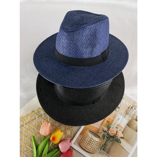 สินค้า หมวกสาน [รุ่นB021] หมวกสานทรงปานามาคาดสีดำ หมวกกันแดด หมวกไปเที่ยว หมวกผู้ชาย หมวกแฟชั่น