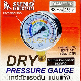 ภาพขนาดย่อของภาพหน้าปกสินค้าเกจ์วัดแรงดัน Pressure Gauge เกจวัดแรงดัน แบบแห้ง เกลียวออกล่าง 63mm.x1/4" sumo จากร้าน toolstook บน Shopee ภาพที่ 5