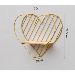 ชั้นแขวนทรงหัวใจผนังสีทอง ตกแต่งบ้าน วางแคตตัส โมเดล นาฬิกา รูปถ่าย