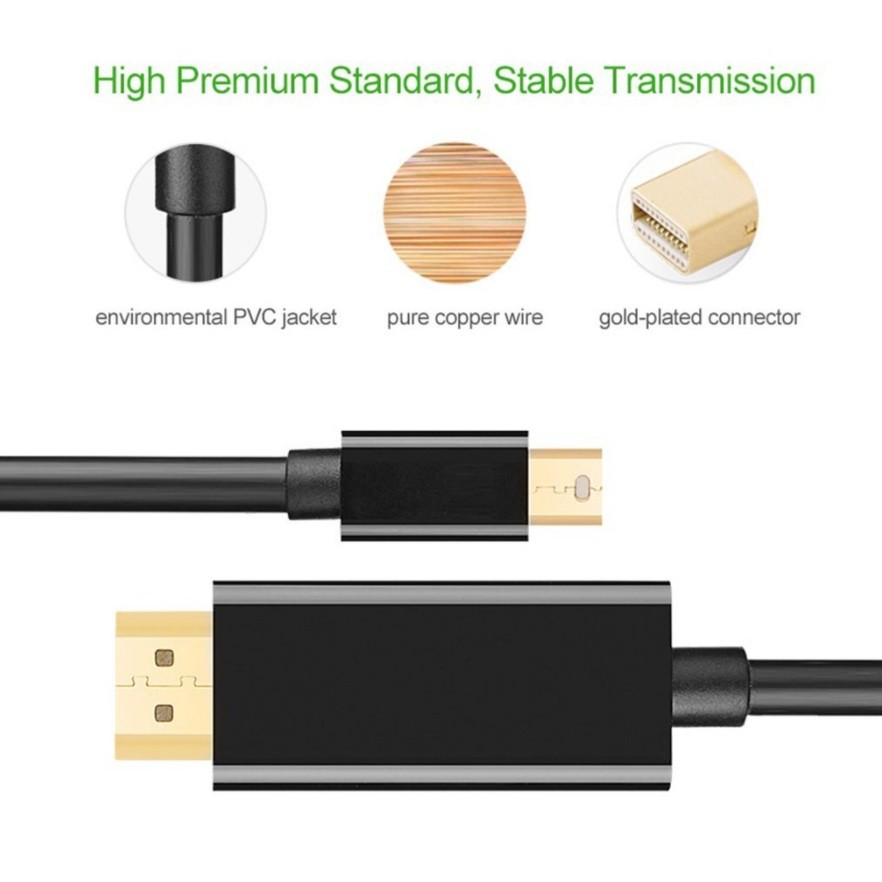 สาย-mini-displayport-to-hdmi-สีดำ-ยาว-1-8m-thunderbolt-display-mini-dp-to-hdmi-cable-male-to-male-adapter