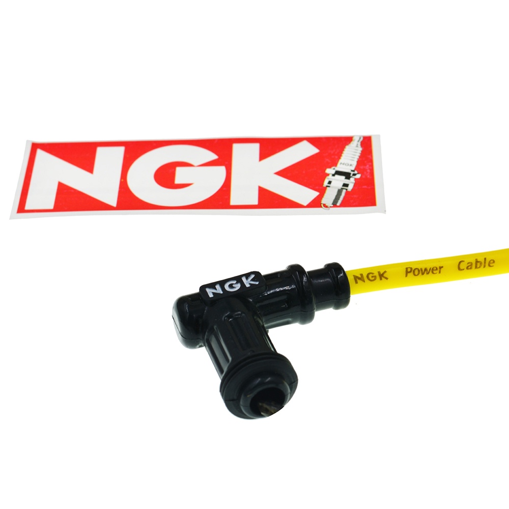 ปลั๊กหัวเทียน-ngk-พร้อมสายแต่ง-90-สีเหลือง-for-honda-wave-mio-click-และ-อื่นๆ