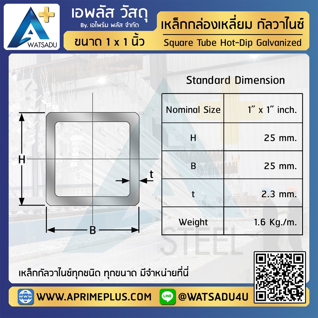 เหล็กกล่อง-ชุบฮอตดิบ-กัลวาไนซ์-ขนาด-1x1-นิ้ว-หนา-2-3-มม-แบ่งขาย