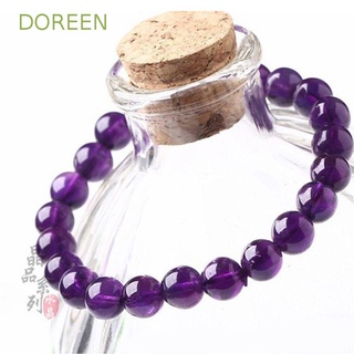 Doreen อเมทิสต์ สร้อยข้อมือ ของแท้ กําไลข้อมือ พลอยกลม เครื่องประดับธรรมชาติ