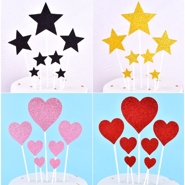topper-รูปหัวใจดาวตกแต่งเค้กสีทอง-สีแดง-โรสโกลด์