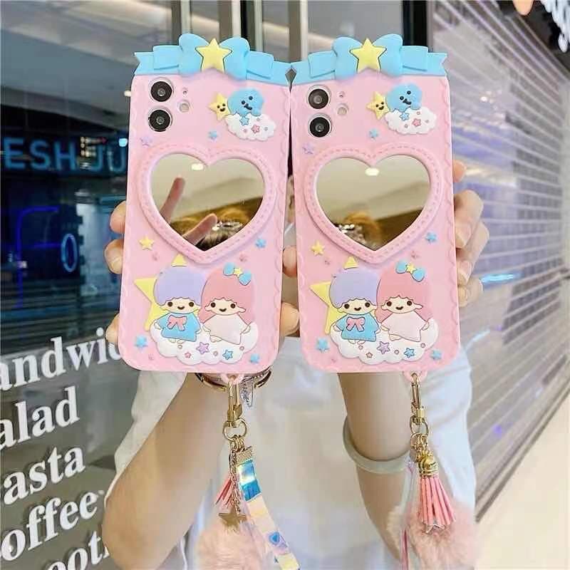 สินค้าพร้อมส่ง-เคส-ไอโฟน-มีกระจกน่ารัก-พร้อมที่ห้อยสุดน่ารัก-เคสลายลิ้ตเติ้ล