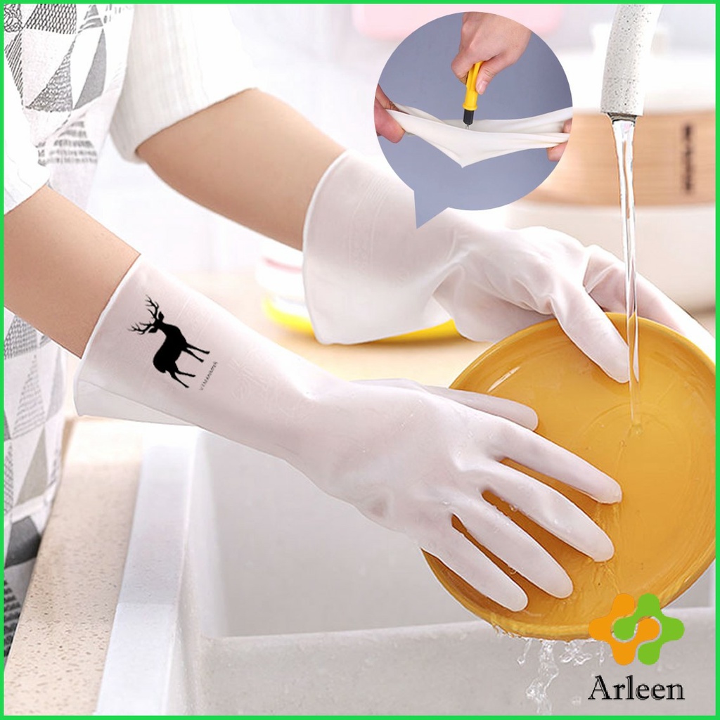 arleen-ถุงมือทำความสะอาด-ถุงมือล้างจาน-ถุงมือกันน้ำ-เเบบยาว-size-s-amp-m-rubber-gloves