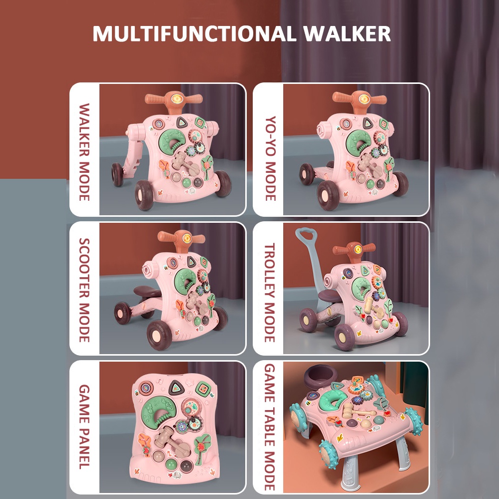 ภาพสินค้า6 IN 1 รถผลักเดินเด็ก Baby Walker รถหัดเดินเด็ก มีที่เข็น รถเข็นหัดเดิน ปรับระดับได้ มีเสียง+ไฟ ป้องกันขาโก่ง 17299 จากร้าน tyhome_ บน Shopee ภาพที่ 1