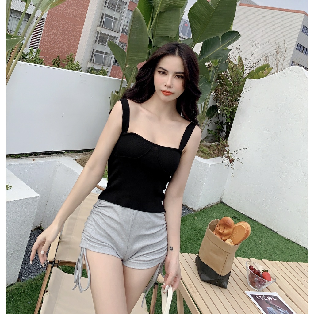 cici-พร้อมส่ง-no-3242-เสื้อสายเดี่ยวไหมพรมknit-ดีเทลเย็บตรงอกเก๋ๆ