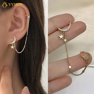 ภาพหน้าปกสินค้าFashion Simple Earrings for Women Alloy Star Pendant Stud Earring Moon Diamond Long Chain Dangle Earring Jewelry Accessories ซึ่งคุณอาจชอบราคาและรีวิวของสินค้านี้