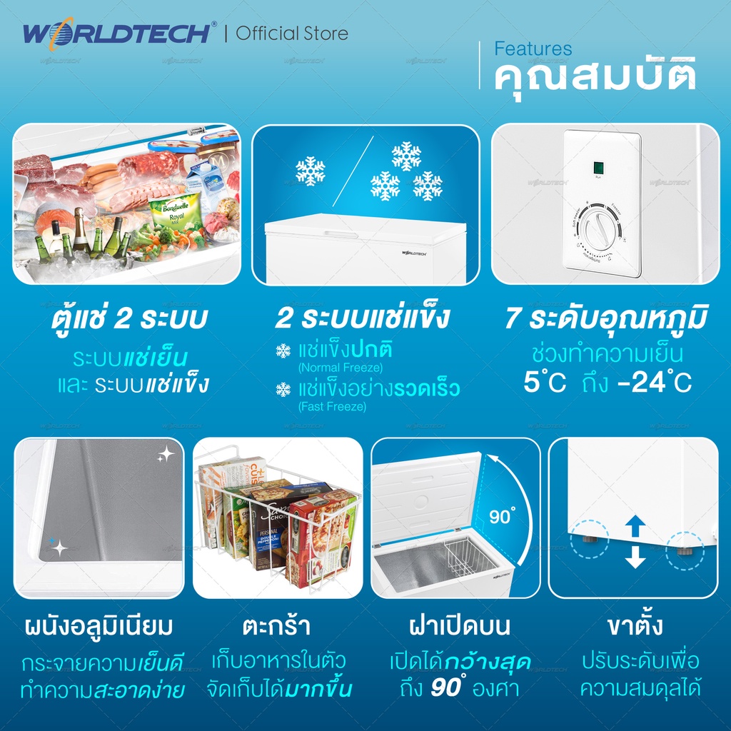 ภาพสินค้า(ใช้โค้ดลดเหลือ 4703) Worldtech ตู้แช่แข็ง 2 systems รุ่น WT-FZ200 ขนาด 7Q. 199 ลิตร ตู้แช่อเนกประสงค์ ตู้แช่นมแม่ Chest Freezer ตู้แช่ (ผ่อน 0%) จากร้าน worldtechthailand บน Shopee ภาพที่ 4