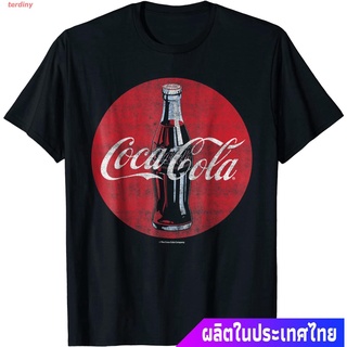 terdiny เสื้อยืดยอดนิยม Coca-Cola Distressed Retro Bottle Disc Logo Graphic T-Shirt Mens Womens T-shirts