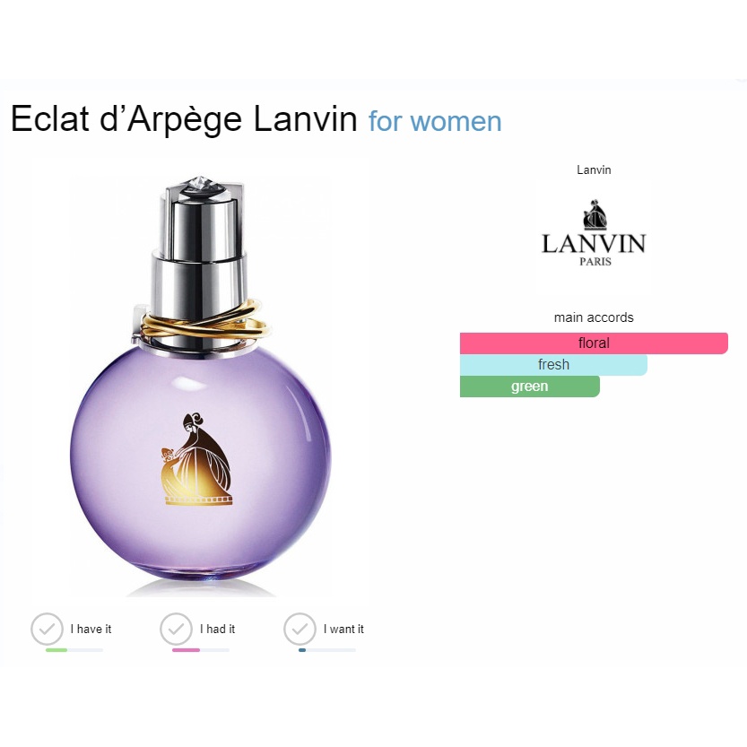 ภาพหน้าปกสินค้าแบ่งขายน้ำหอมแบรนด์แท้ 100% Lanvin Eclat dArpege EDP จากร้าน undashop บน Shopee