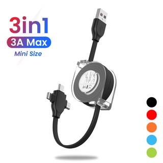 3 In 1 สายชาร์จ USB Micro USB Type C ยาว 1 เมตร 2 เมตร ยืดหดได้ แบบพกพา