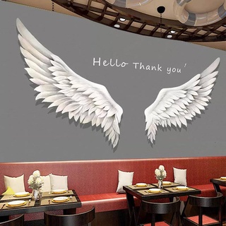 วอลล์เปเปอร์ ภาพจิตรกรรม ลายปีกขนนก สีขาว 3D สําหรับตกแต่งผนังบ้าน ร้านอาหาร คาเฟ่ ห้องนั่งเล่น