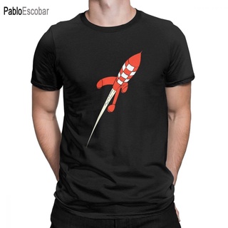 เสื้อยืดผู้ชาย90 - ผู้ชายเสื้อยืดผ้าฝ้ายตินตินปลายทางดวงจันทร์จรวด s การผจญภัยของ Tintin แปลกใหม่