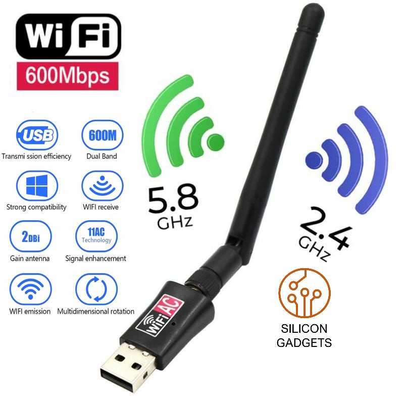Dual Band USB wifi 600Mbps Adapter AC600 2.4GHz 5GHz WiFi with Antenna PC  Mini Computer Network Card Receiver 802.11b/n/g/ac