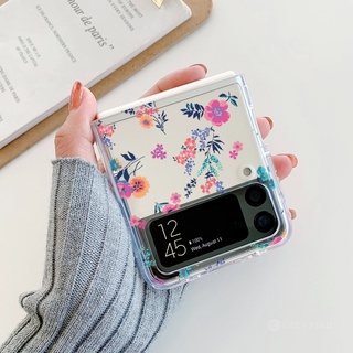 เคสโทรศัพท์มือถือ แบบพับได้ กันหล่น ลายดอกไม้ สําหรับ Samsung Z Flip 3 Z Flip 4