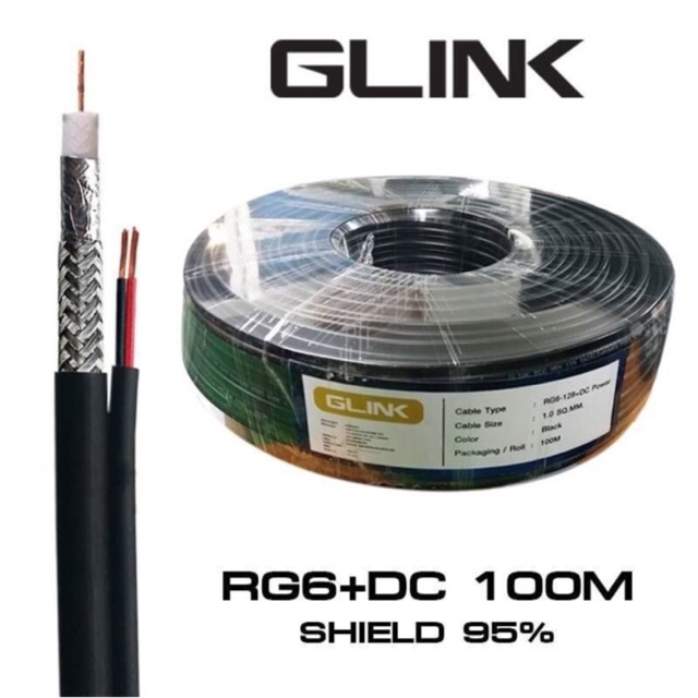 ภาพหน้าปกสินค้าสายกล้องวงจรปิดRG6+ไฟเลี้ยงยาว100เมตร GLink