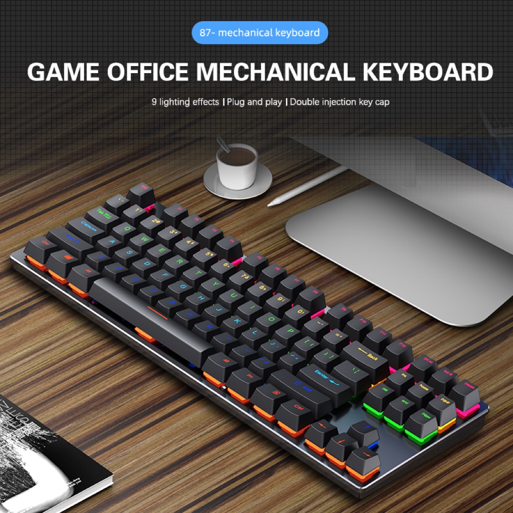 ถูก-87keys-mechanical-keyboard-blue-switch-rgb-คีย์บอร์ดมีไฟ-คีบอร์ดเกมมิ่ง-แป้นพิมพ์ไทย-tkl-keyboard-gaming-คีบอร์ด