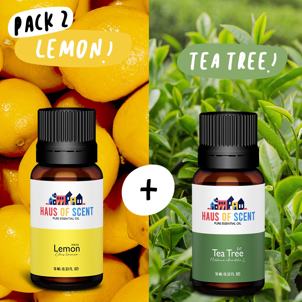 แพคคู่-น้ำมันหอมระเหย-เลมอน-ทีทรี-10-ml-lemon-tea-tree-pure-essential-oil-น้ำมันหอมใส่เครื่องพ่นอโรม่า