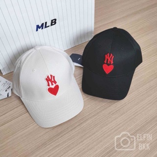 แท้ 💯 MLB Heart Ball Cap NY หมวกแก๊ป สีขาว/สีดำ โลโก้ NY หัวใจ ❤️