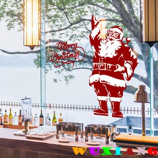 【wuxiang】สติกเกอร์ติดผนัง ลายซานตาคลอส คริสต์มาส สําหรับตกแต่งบ้าน