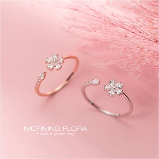 s925 Morning flora แหวนเงินแท้  ดอกไม้ยามเช้า สามารถปรับขนาดได้