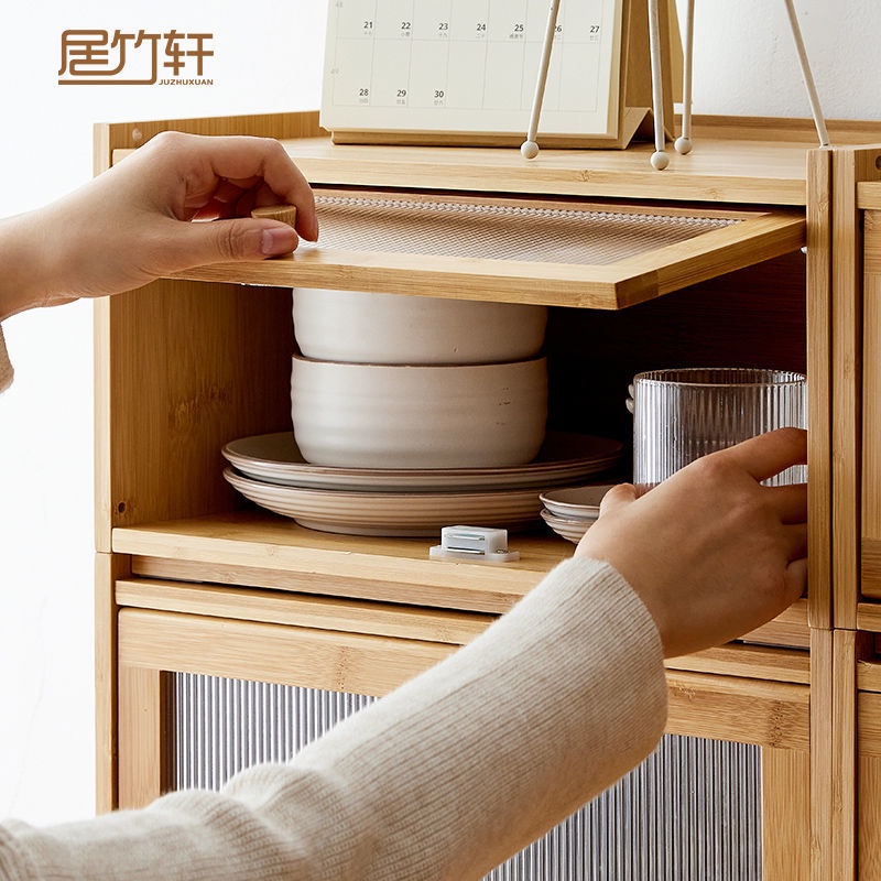ไม้ไผ่ญี่ปุ่นตู้ครัวตู้เก็บของสก์ท็อปตู้แก้วขนาดเล็กตู้เก็บไวน์ชั้นวางตู้