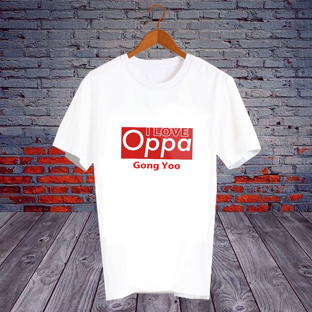 เปลี่ยนใส่ชื่อที่ต้องการได้-เสื้อยืดสกรีนคำพูด-เสื้อยืดตัวหนังสือ-เสื้อคำพูดภาษาเกาหลี-i-love-oppa-gong-yoo-opa70