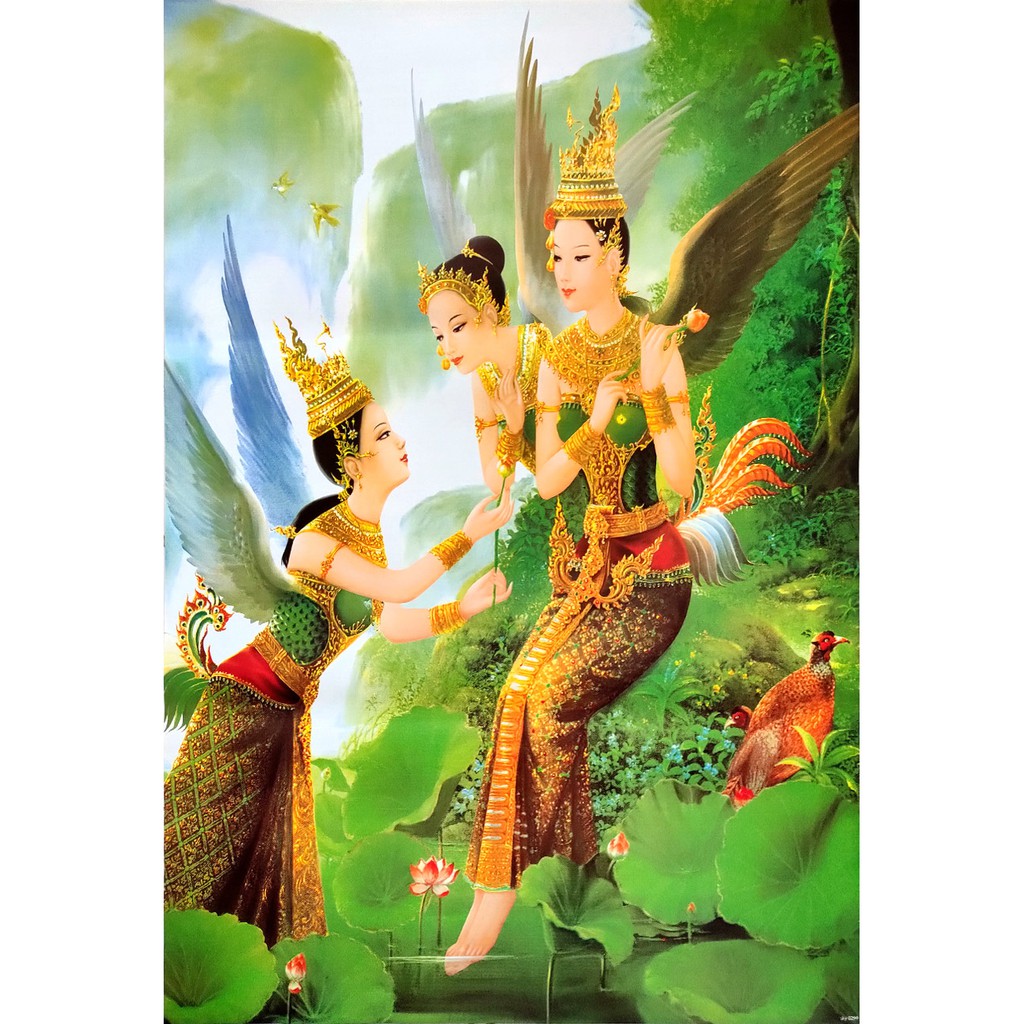 โปสเตอร์-รูปวาด-กินรี-วรรณคดีไทย-women-literature-kinnaree-manora-poster-24-x35-inch-painting-siam-thai-drawings-v9