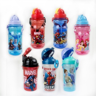 Water Bottle Marvel &amp; Disney - กระติกน้ำลายมาร์เวลและลายเจ้าหญิงดิสนีย์ สินค้าลิขสิทธิ์แท้ 100% มีหลอดและฝาปิด ทำจากพลาสติกคุณภาพ กระติกน้ำสไปเดอร์แมน กระติกน้ำเจ้าหญิง