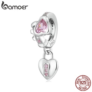BAMOER sterling silver 925 Beads Love lock charm fashion gifts for diy bracelet accessories SCC2124