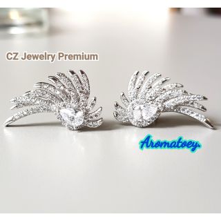 ต่างหูปีกนกเพชรรัสเซีย งานเกรด CZ Jewelry Premium พรีเมี่ยม ไม่ลอกไม่ดำแพ้ง่ายใส่ได้ มอบของขวัญได้ สวยใส่ออกงาน ใส่ทำงาน