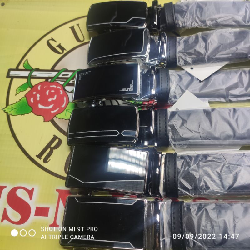 เข็มขัดออโต้หนังguns-n-rosesขนาด38มมสายสีดำหัวออโต้เนื้ออลูมีเนียมนิเกิลยาว44-52นิ้ว